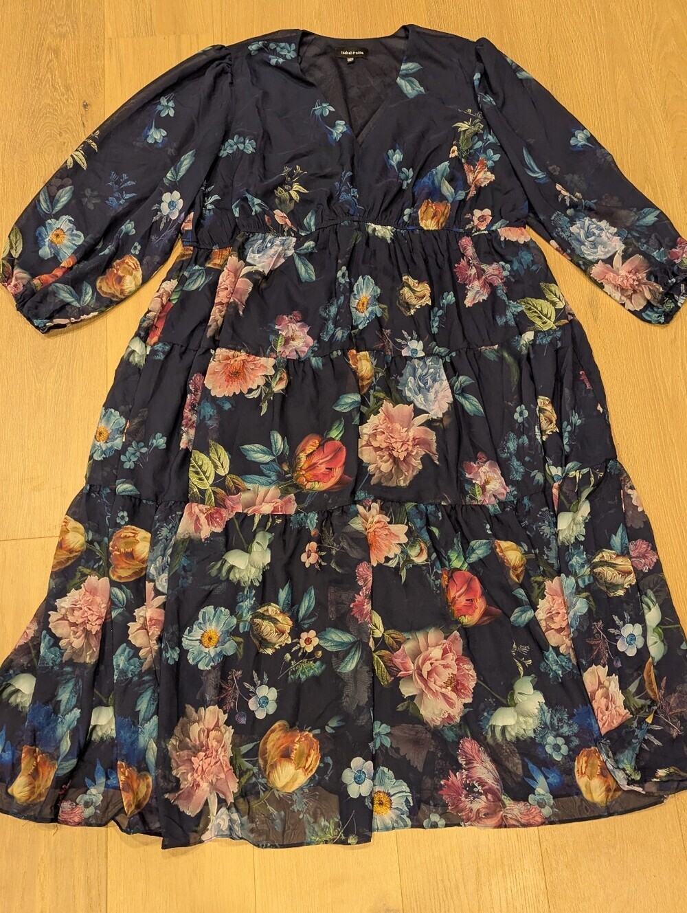 Navy Floral Tiered Long Sleeve Dress